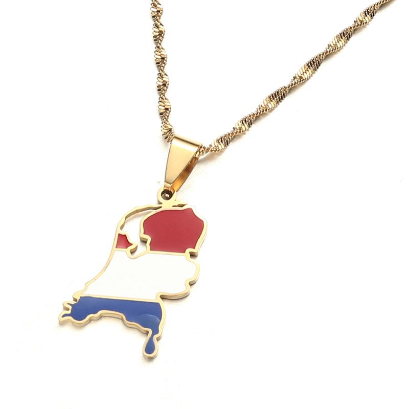 

Chains Unisex Nederlanden Map Netherland Flag Pendant Necklaces Enamel Dutch Jewelry For Women Girls