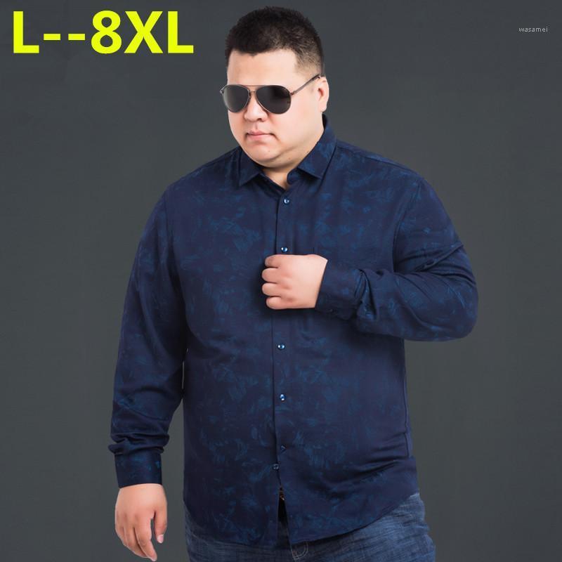 

Plus 8XL 6XL 5XL Autumn Flower Printed Long Sleeve Shirts Men Camisa Male Slim Vintage Linen Casual Shirt Men's