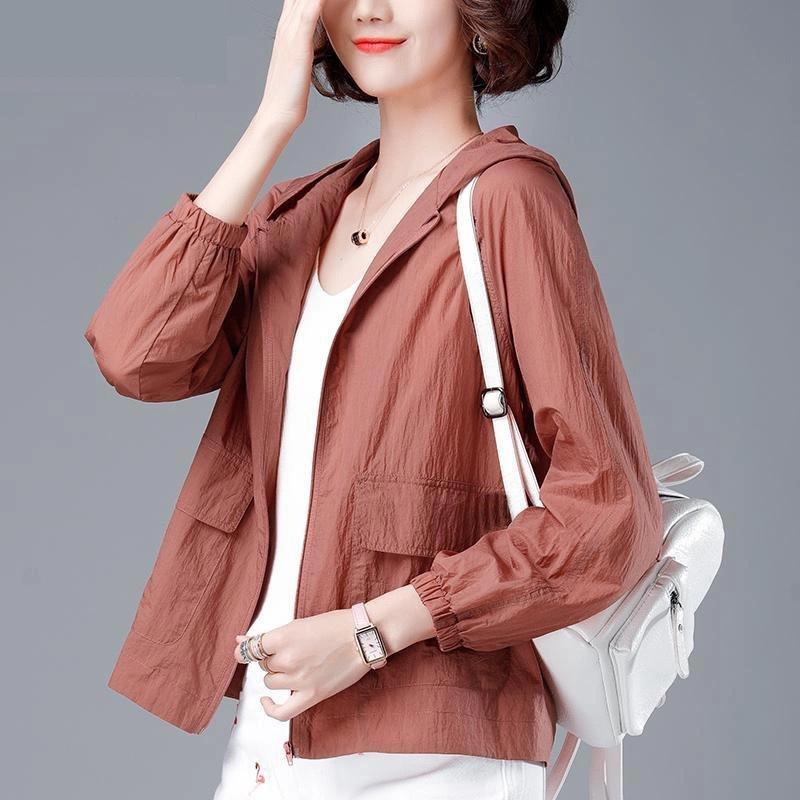 

Women's Jackets Women's Sun Protection Summer 2022 Women Jacket Long Sleeve Fashion Hooded Anti-UV All-Match Breathable Thin Windbreaker, Smoke grey