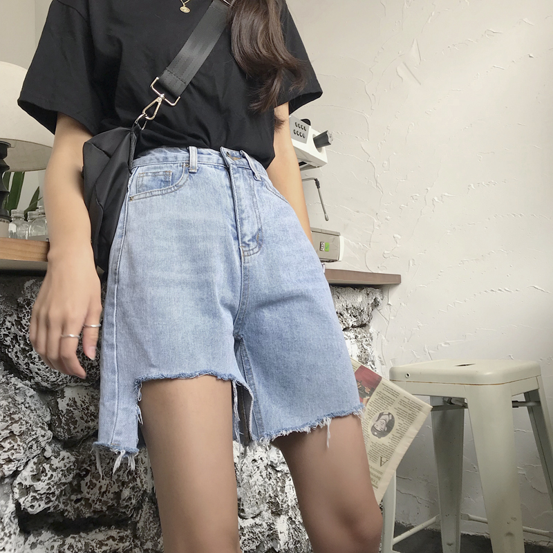 

Women' Jeans Streetwear Blue Denim Shorts Fashion Vintage Irregular Cutting Woman High Waist Casual Boyfriends Vaqueros