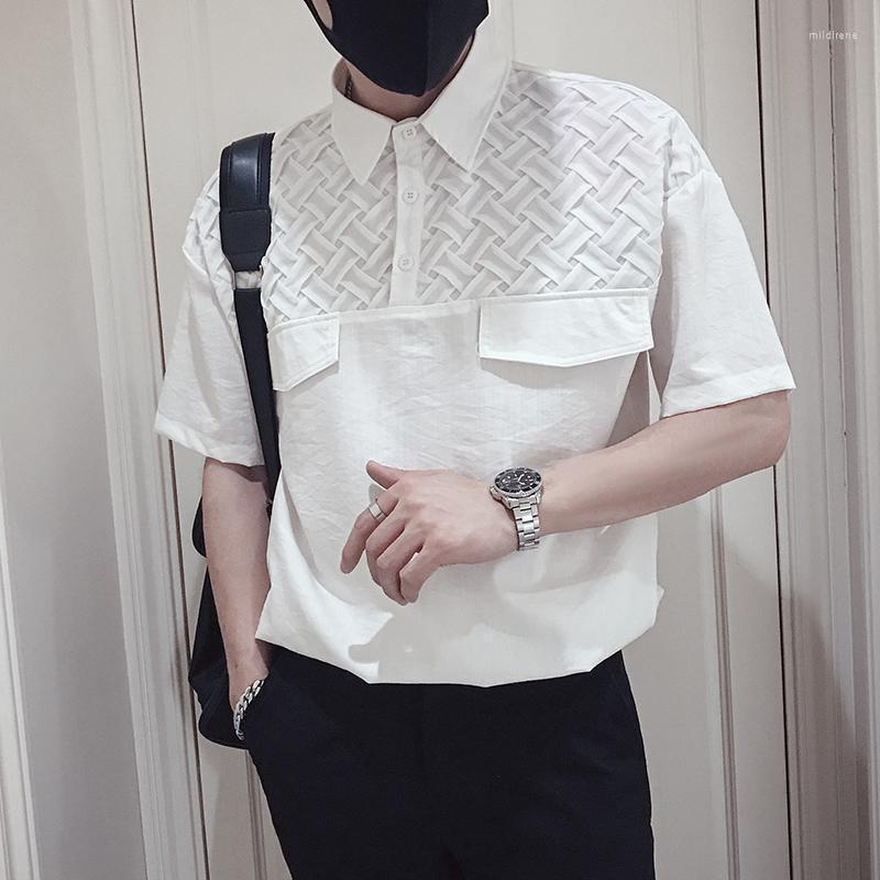 

Men's Polos Summer Loose Splicing Shirts Men Short Sleeve Oversized T-shirt Streetwear Casual Social Lapel Tee TopsMen's Men'sMen's Mild22, White