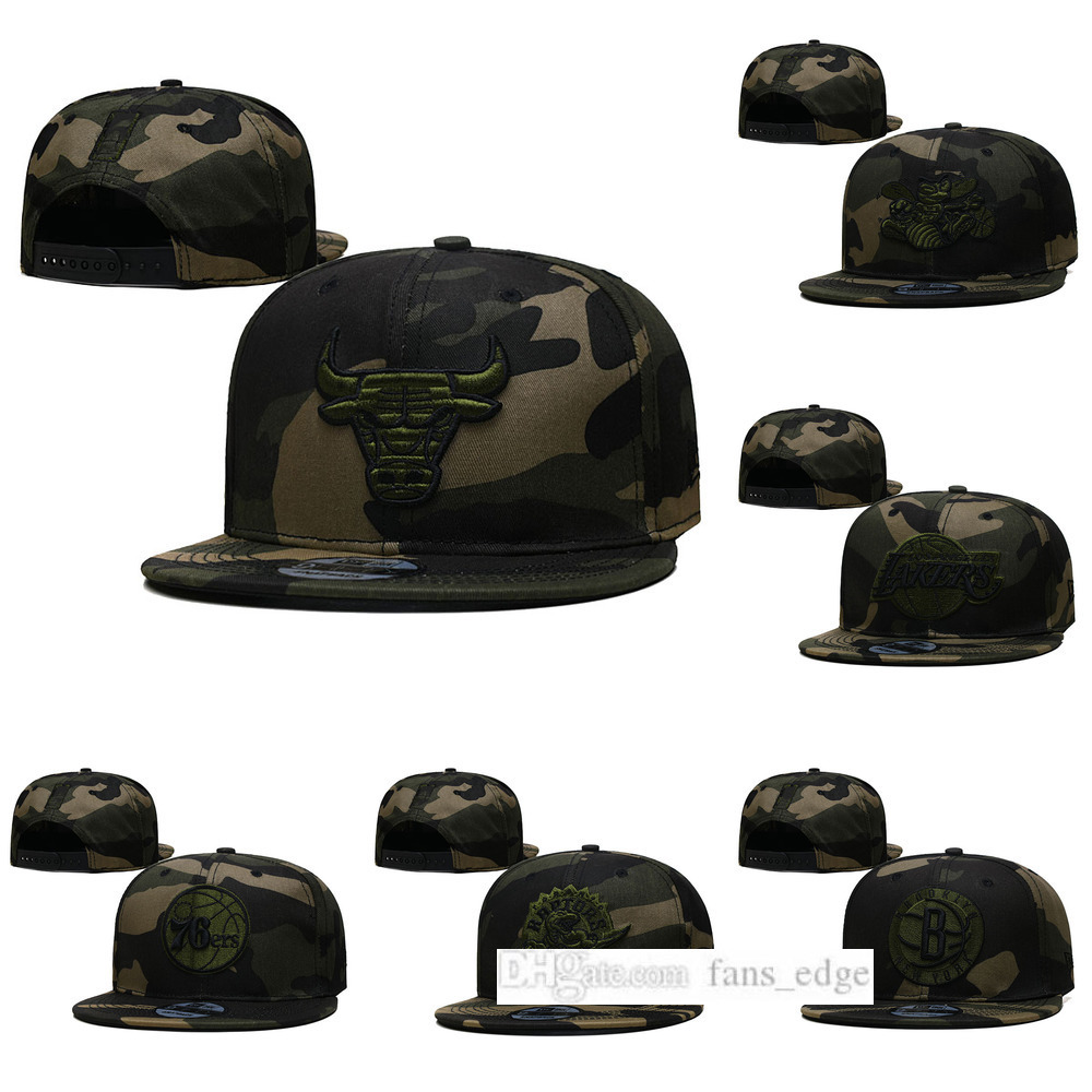 

2022-2 New Fashion Hat''nba''Basketball Team Army Green Camouflage Cap Women Men Snapback Adjustable Outdoor Sports Sun Hats