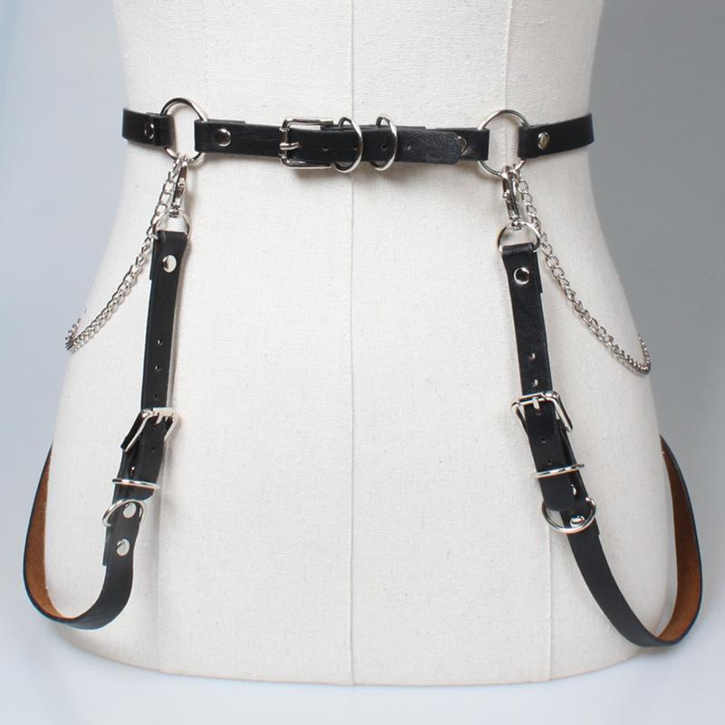 

Belts Fashion And Sexy Waist Chain Strap Dark Hip-hop Belt Punk Faux Leather Explosion Can Go With Skirt Or Pants, Black