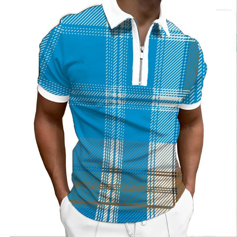 

Men's Polos Summer Men's Lapel Shirt Fashion Zipper Short Sleeve Blue Striped Pattern 3D Printing Casual Top S-6xlMen's Men'sMen's Evan2, 0794201073