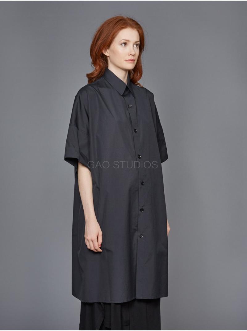 

Men's Casual Shirts Sleeve Long Five-point Shirt Dress Loose Large Size Men And Women Dark Black Japanese Niche Design Brand, White;black