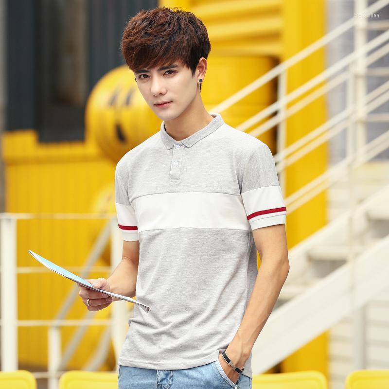 

Men's Polos Men Shirt 2022 Summer Business Casual Breathable Striped Short Sleeve Cotton Work Clothes Male FashionMen's Men'sMen's Bles22, Gray white