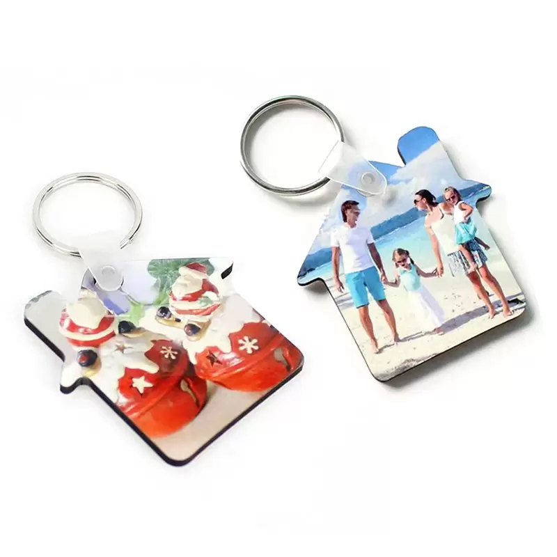 

Heat Transfer Wooden Keychains Double Sided Sublimation Blank House Keychain Pendant Keyring Creative DIY Key Chain