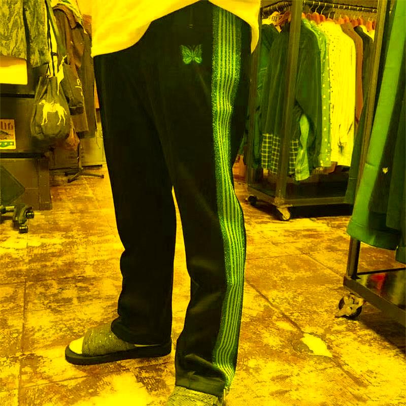 

Men' Pants Fashion Casual Purple Ribbon Striped AWGE Needles Sweatpants Butterfly Embroidery Trousers Men Women Jogger PantsMen