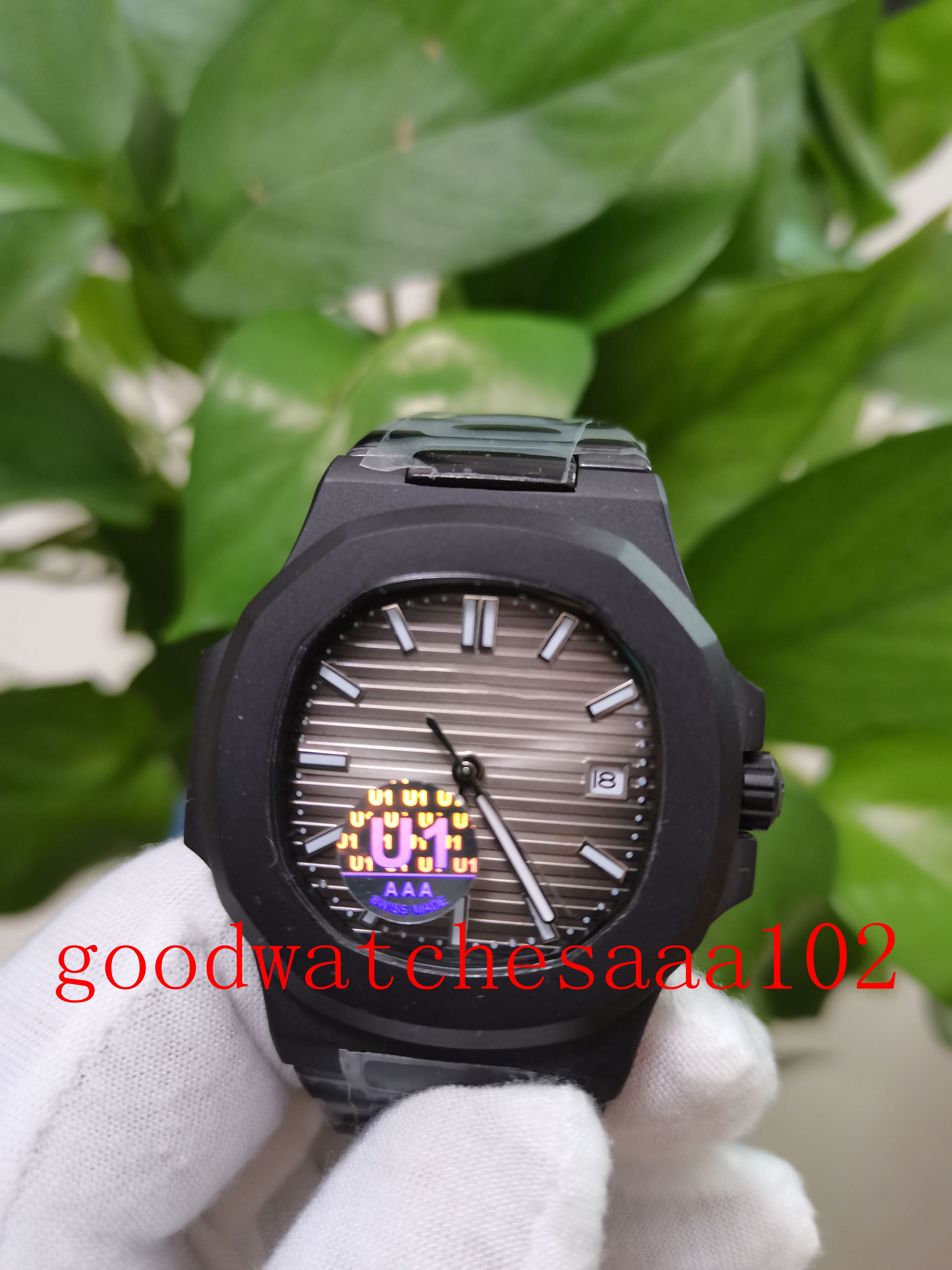 

top men Wristwatches u1 factory champagne dial 40.5mm Nautilus 5711/1A-014 5711 1A 010 018 Sapphire Asia 2813 Movement Transparent Mechanical Automatic Men's watches, Green