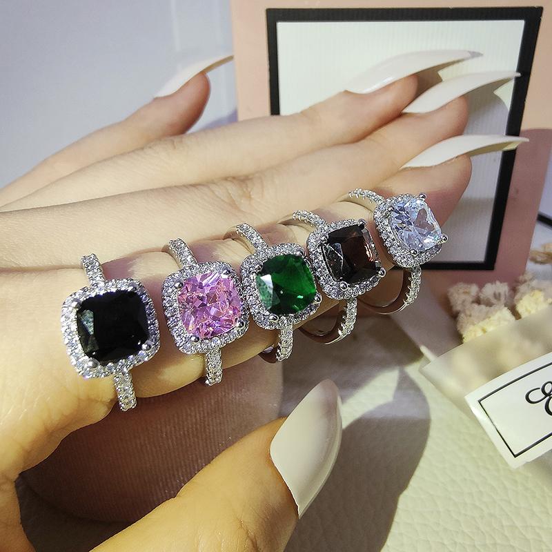 

Wedding Rings Silver Color Designer Engagement Promise Pink Blue For Women Gold Wholesale Jewelry Finger Solid Design R820XWedding