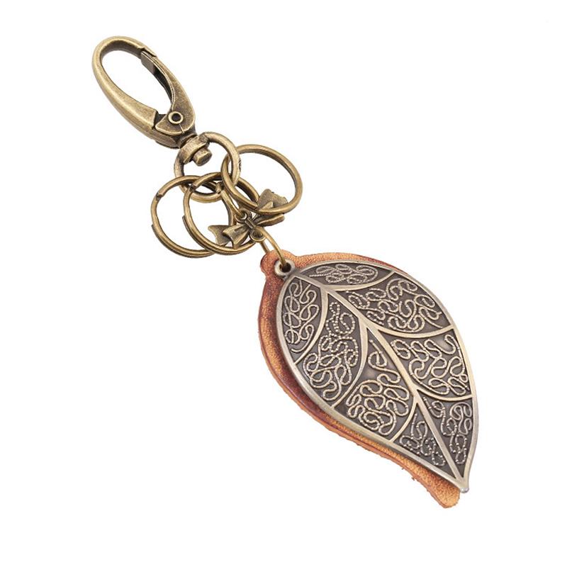 

Keychains Trendy Jewelry Car Keychain Vintage Bronze Big Leaf Charm Female Backpack Pendant Key Chain Accessories Punk Keyrings