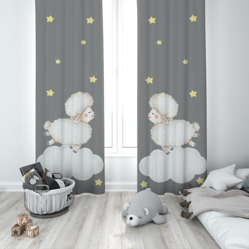 

Curtain & Drapes Cute Sheep Flying In The Stars And Cloud Unisex Baby Kids Room Special Design Canopy Hook Button Blackout Jealous Window, 65x135 cm ( 1 pcs)