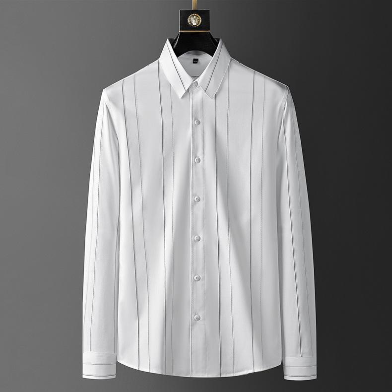 

Men's Casual Shirts Men Business White Shirt Long Sleeve Breathable Striped Designer Top Quality Man Clothing Coats Chemise HommeMen's, Black