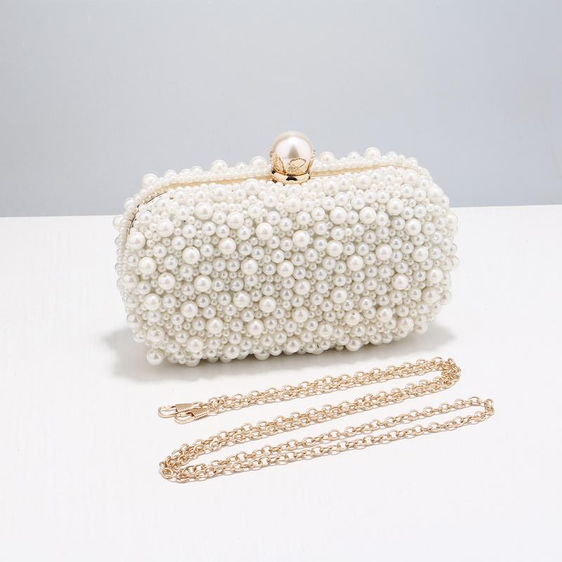 

Evening Bags Full Pearl Shoulder Chain Day Clutch Embroidery Handbags Holder Arrival Vintage Beading Women BagsEvening, Ym4319white