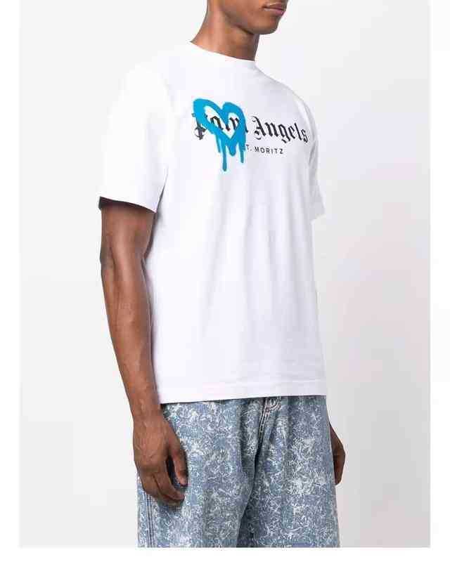 

European and American Anglee Palms Designer Trend Shirts Love Melting 2021 Letter Short Sleeve Pa Spray Printed Men' and Women, White purple heart