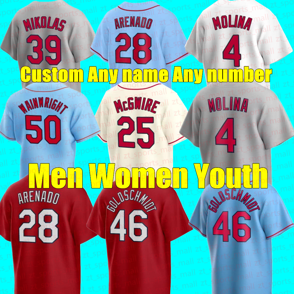 

New Custom Men Women Youth Jersey 46 PAUL GOLDSCHMIDT 28 NOLAN ARENADO 4 YADIER MOLINA CARDINAL OZZIE SMITH DEXTER FOWLER Baseball Jerseys