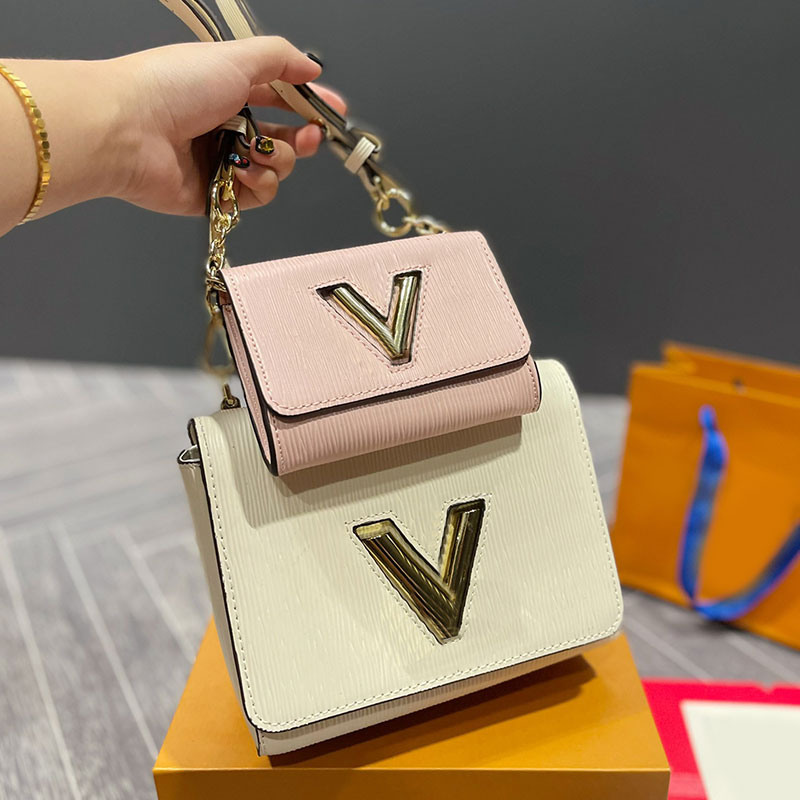 

2ps Crossbody Bag Twist Shoulder Bag Chain Handbag Knob Flap Coin Purse Leather Detachable Strap Gold Hardware Letters Genuine Letter Fashion Wallets, Gift box (not sold separately)