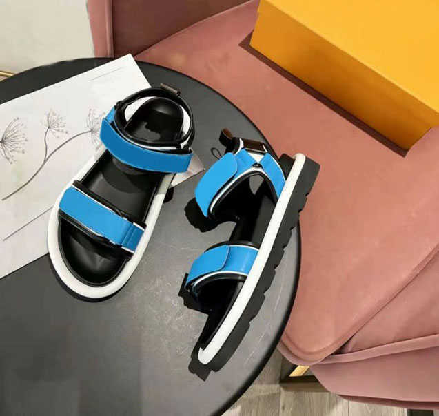 women's sandals high quality designer shoes fashion leather Velcro with thick soled slippers sports beach shoes luxury packing box size