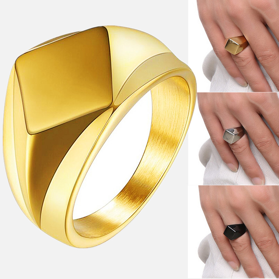 

18k Gold Plated Rhombus Shaped Ring Stainless steel Chunky Dome Rings Band for Women and Men Statement Wedding Minimalist Simple Style Jewelry CG1423