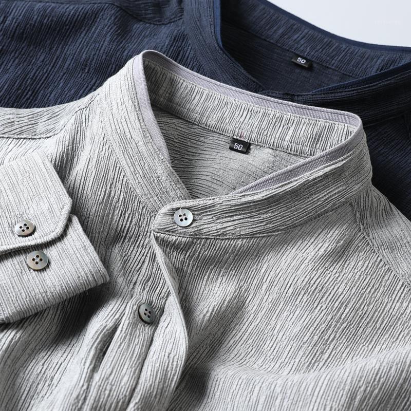 

Men's Casual Shirts Autumn 2022 Fashion Classic High-end Three-dimensional Drape Non-ironing Fabric Standing Collar Thin Long-sleeve Shirt C, Gray