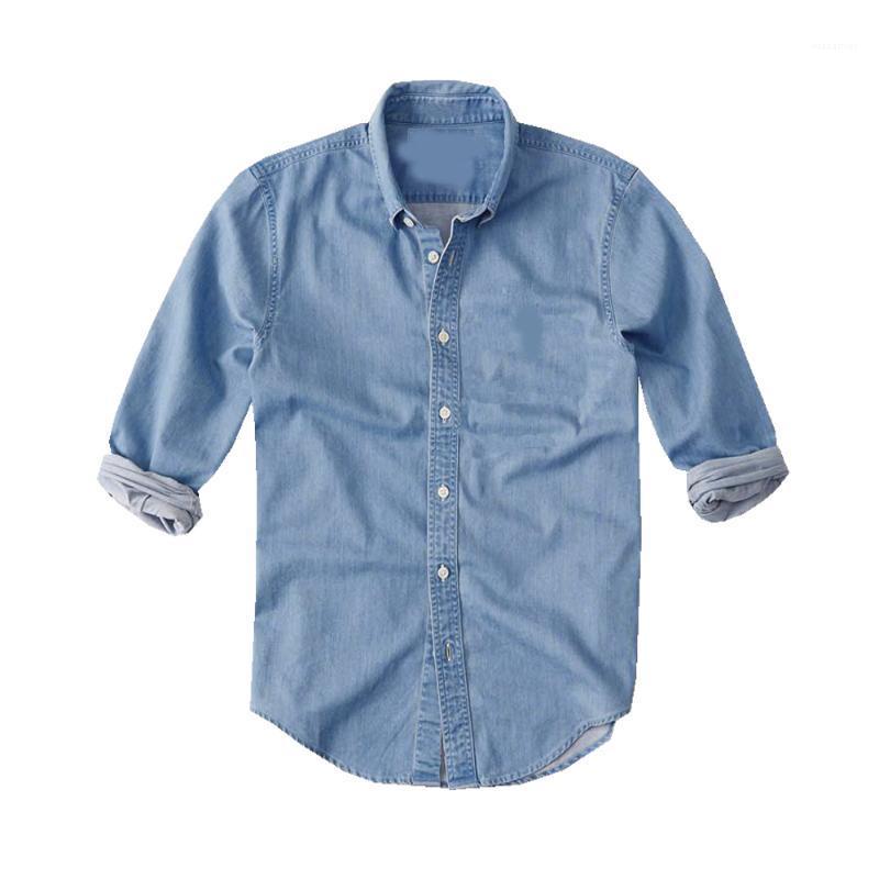 

Men Crocodile 100%cotton Denim Jeans Shirts Camisa Masculina Long Sleeve Dress Social Hombre Chemises Homme Men's Casual, Blue
