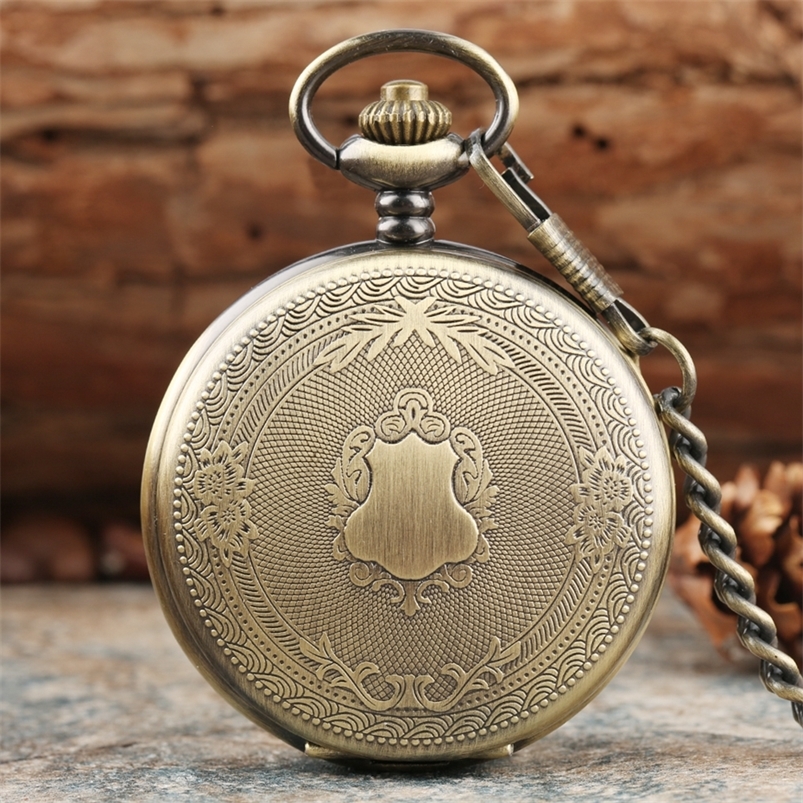 

Creative Bronze/Silver/ Gold Delicate Carved Pattern Shield Quartz Pocket Watch Analog Floral rattan Pocketwatch Reloj de madera 220701