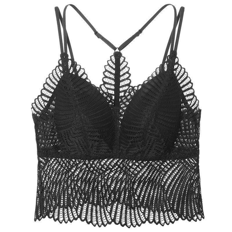 

Women's Tanks & Camis Sexy Lace Beauty Back Bra Without Steel Ring Thin V-neck One-piece Bottoming Wrap Chest Women's Underwear Camisole, Black