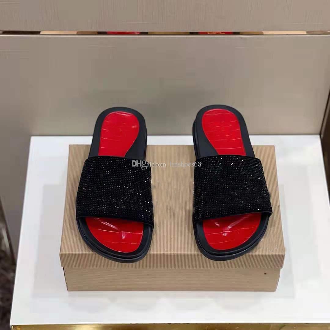 Luxury Slippers Mens Rivet Chaussures Red Sandals Sandales Designer Designer Flat Slippers Loubi tongs Pool Pool Fun Paris Summer Beach Sexy L268