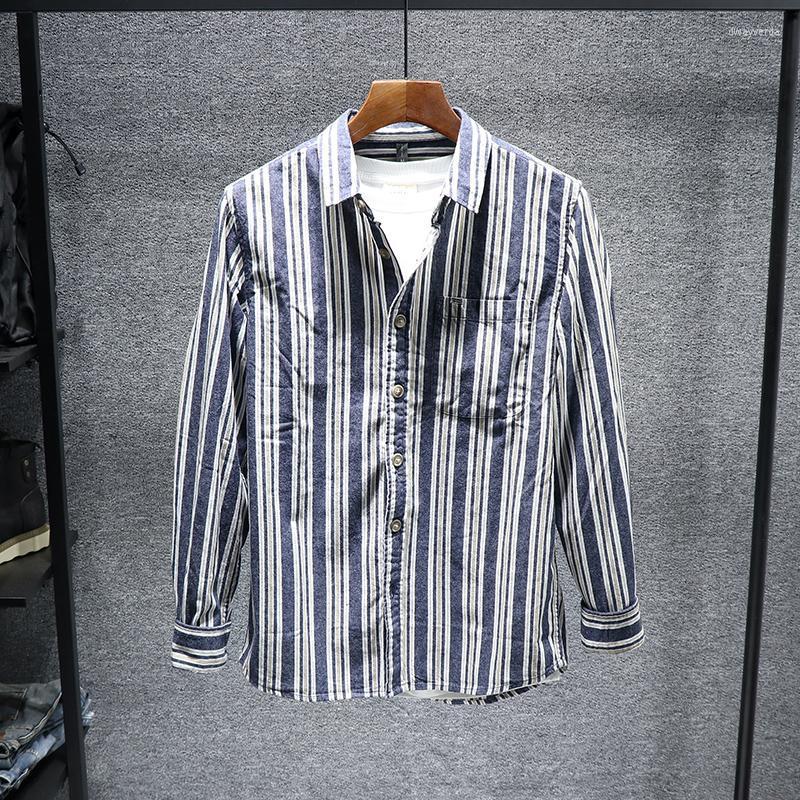 

Men's Casual Shirts Autumn Fashion Handsome Long Sleeve Versatile Loose Shirt Striped Men's Japanese Style Top Youth 0521Men's Dway22, Blue