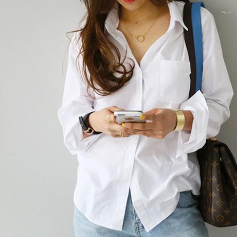 

HziriP Office Wear Basic Shirt 2022 Summer Women Blouses And Tops Long Sleeve Loose Casual White Turn-down Collar Femme Women' & Shirts