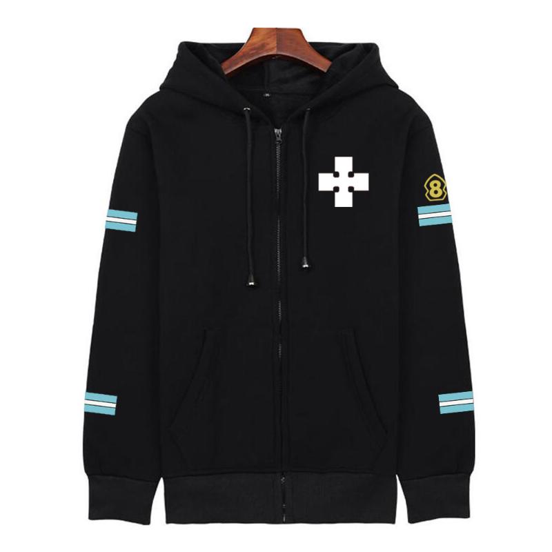 

Men's Hoodies & Sweatshirts Anime Hoodie Fire Force Cosplay Zipper Pullover Tops Long Sleeves Casual Loose Unisex Winter, White1