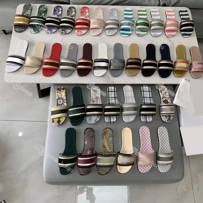 

Paris Embroidered Dazzle slipper sandals women woman ladies scuffs summer beach striped causal flip flops flat Slide Slippers Designers Embroidery letters Slides, Need box