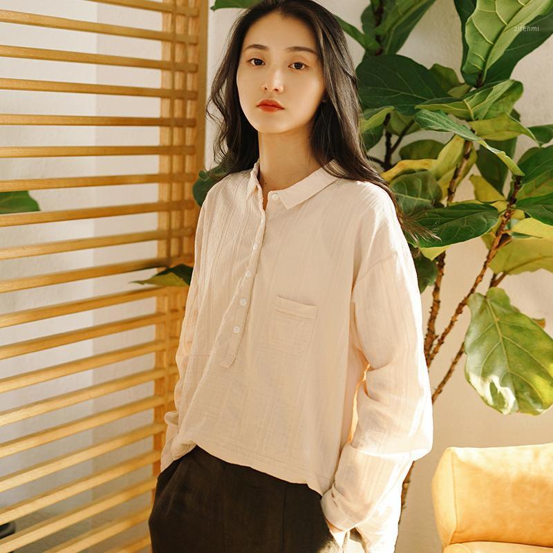 

Women's Blouses & Shirts Women Spring Loose Solid Color Blouse Tops Ladies Vintage Irregular Length Shirt Female Plus Size 2022, Beige