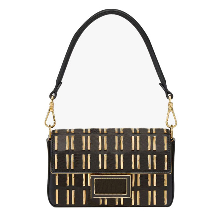 

Metal Letter Baguette Bag Handbags Women Shoulder Crossbody Bags Fashion Flap Hasp Square Cell Phone Pocket Tote Purse Removable Strap Clutch Wallets, Black