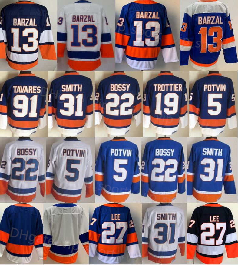 Men Ice Hockey 13 Mathew Barzal Jersey 27 Anders Lee Blank Vintage 22 Mike Bossy 5 Denis Potvin 31 Billy Smith 91 John Tavares Retro Stadium Seri