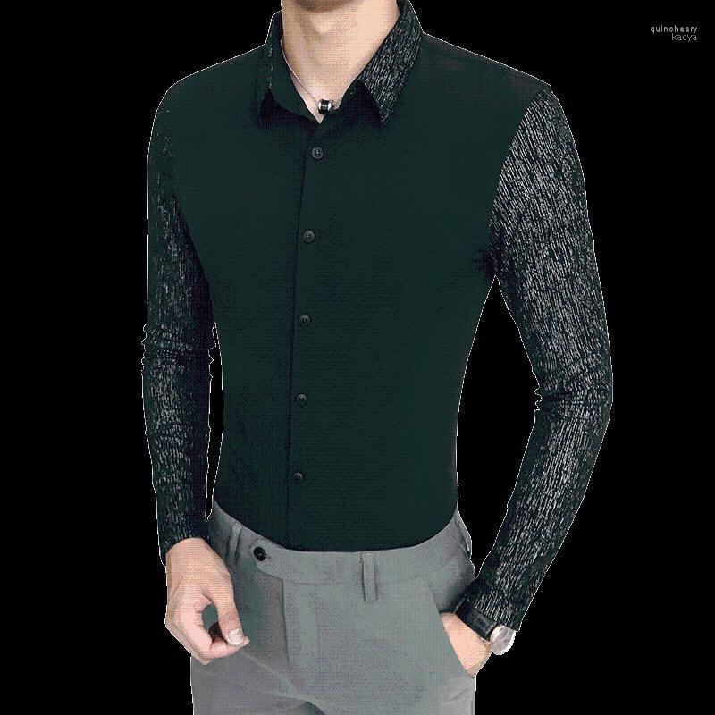 

Mens Stitching Dress Shirt Black White Slim Elegant Shirts Business Casual Men Men's Quin22