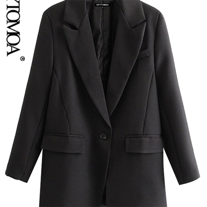 

KPYTOMOA Women Fashion Office Wear Single Button Blazer Coat Vintage Long Sleeve Pockets Female Outerwear Chic Tops 220402, As picture