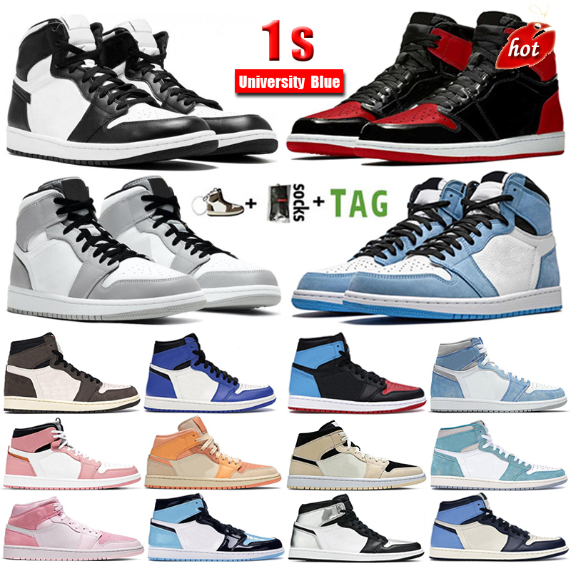 

TOP Newest 1s Mens Basketball Shoes University Blue 1 UNC Dark Mocha Hyper Royal Pine Green Paint Drip Men Sports Women Sneakers Trainers, 39