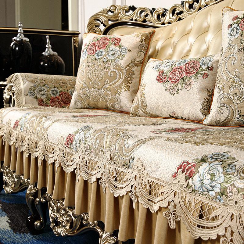 

Chair Covers Vintage Lace Luxury Sofa Couch Cover 1 2 3 Seater Non-slip Jacquard Floral Corner Leather Slipcover Armchair Towel European
