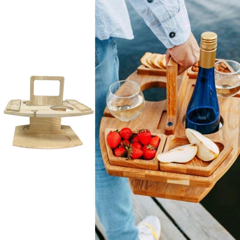 

Camp Furniture Outdoor Detachable Portable Table Fruit Wine Glasses Holder Rack Foldable Wooden Picnic For Camping Hiking