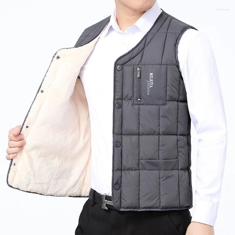 

Men's Vests Thicken Fleece Vest Warm Sleeveless Jackets Winter V Neck Insulated Waistcoats Plus Size 4XL Black Gray RED Father Gift