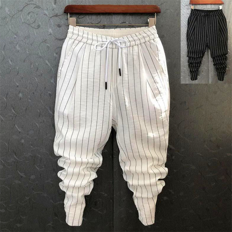 Pantalons d'été hommes rayure impression pantalon mince à la mode coréenne mode jeunesse hommes sarouel grande taille pantalons De Hombre 220816