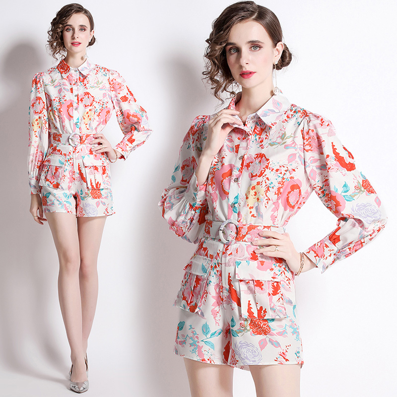 

2022 Designer Set Women Two Piece Pant Sets Button Shirt And Casual Shorts Urban Elegant Office Lady Print Casual Suit Spring Autumn Fashion Sweet Cute Girl Suits