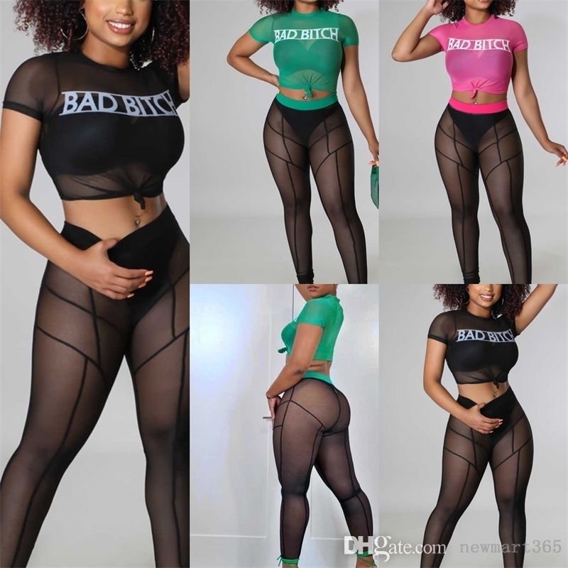 

Sexy Sheer Yoga Pants Set Designer Womens Tracksuits Letter Printed Casual Two Piece Suit 2022 New Womens Clothing, Black