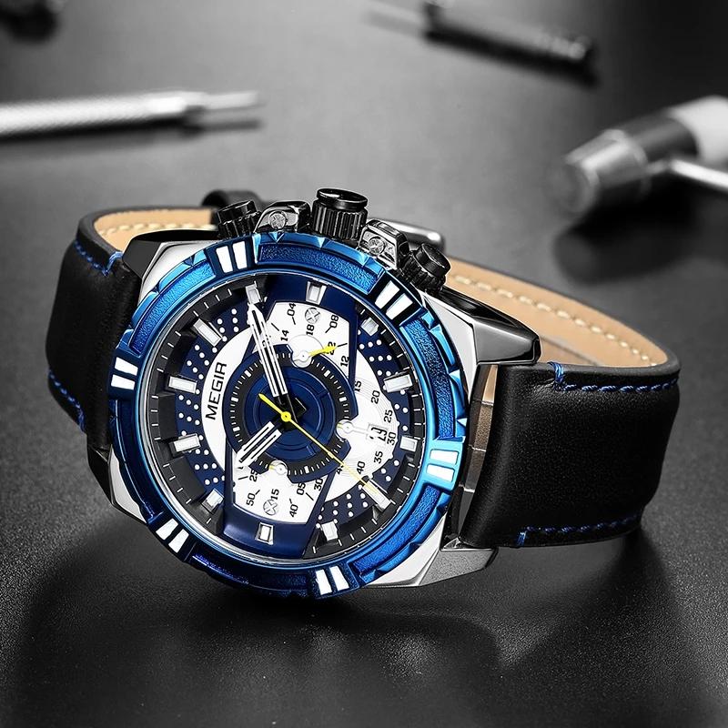 

Wristwatches Leather Quartz Watch Sport Mens Watches Top Causal Luminous Waterproof Chronograph Relogio MasculinoWristwatches WristwatchesWr, Blue
