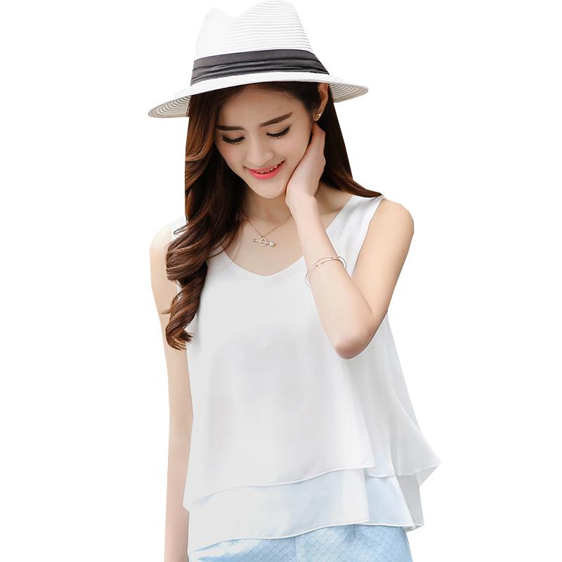 

Women' Tanks & Camis Summer Style Blouse Women Chiffon Tank Tops Sexy V Neck Vest Casual Loose Shirts Solid Top Plus Size 4XL Clothing SF30, Black