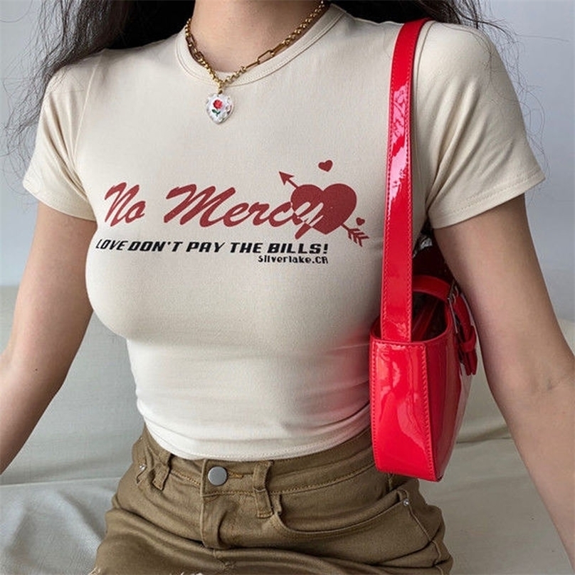 

Brown Vintage Top Women Letter Graphic Grunge T-shirt Bodycon Tank Cyber baby tee Y2k Summer Corset Indie Aesthetics Clothes 220318, Light brown