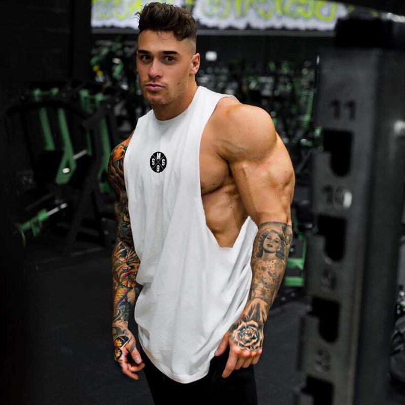 

Mens Workout Tank Tops Fitness Bodybuilding Clothing Low Cut Armholes Vivid Vest Muscle Singlets Men Activewear, White