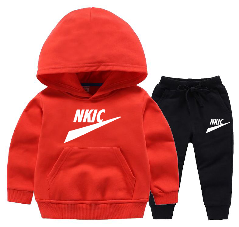 2-8Y high quality Kids Red Hoodie Sets Tracksuit Toddler Girls Sports Brand Logo Printed Hoodies Pants 2pcs Set Baby Boys Child Clothing-image-766611025