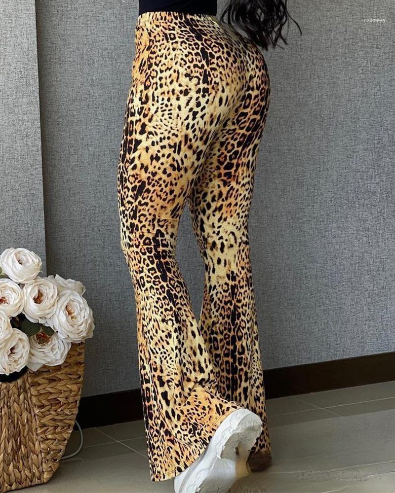 

Women' Pants & Capris Full Leopard Print Tight-fitting Flared Elastic Waist Fashion Casual Summer And Autumn